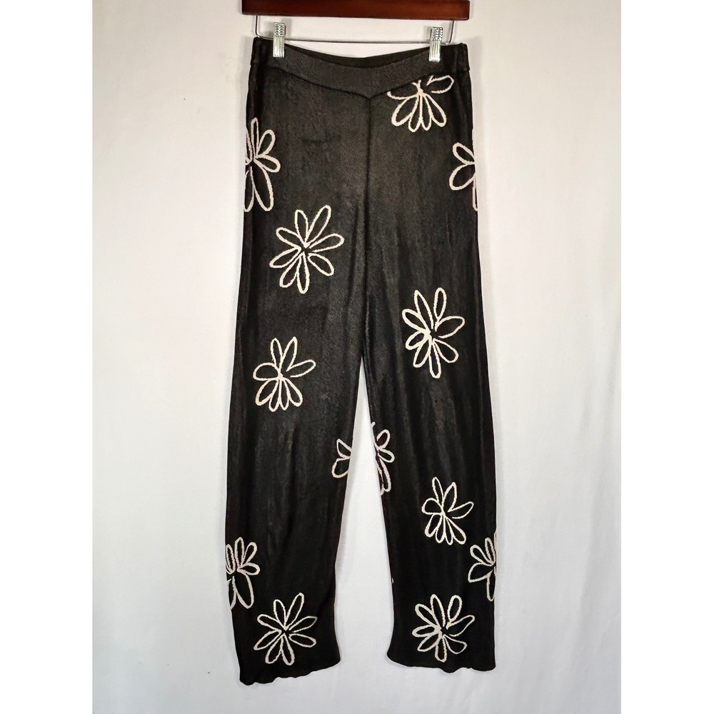 Paloma Wool Black Floral Knit Pants High Rise Straight Leg Daisy Trousers L